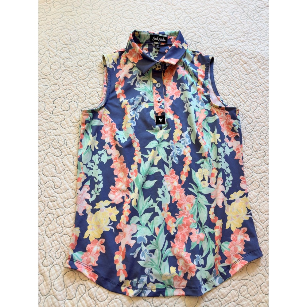 Bad Birdie Womens XS‎ Sleeveless Golf Polo Tropical Floral Performance NWOT